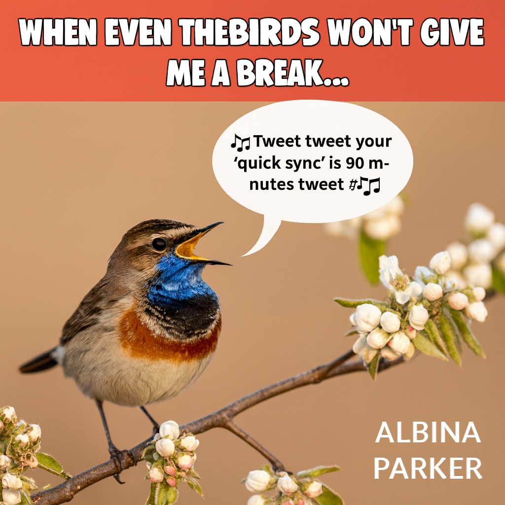 When even the birds won't give me a break... 🎵Tweet tweet your 'quick sync' is 90 minutes tweet tweet🎵