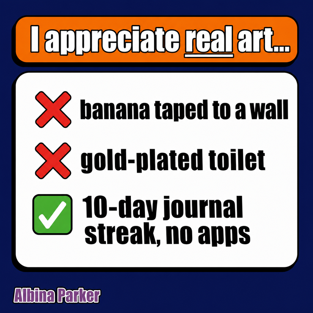 I appreciate real art...
❌ banana taped to a wall
❌ gold-plated toilet
✅ 10-day journal streak, no apps