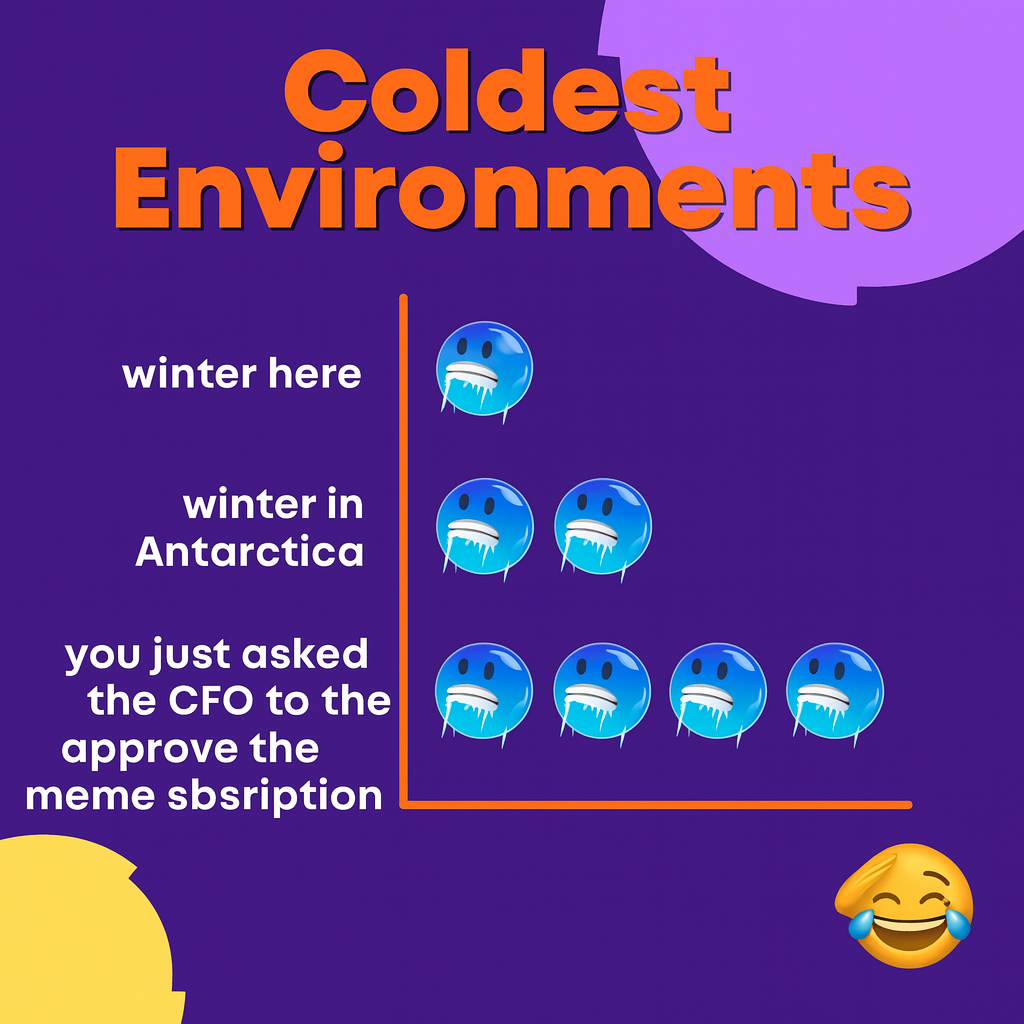 Coldest Environments
winter here
winter in Antarctica
you just asked the CFO to approve the meme subscription