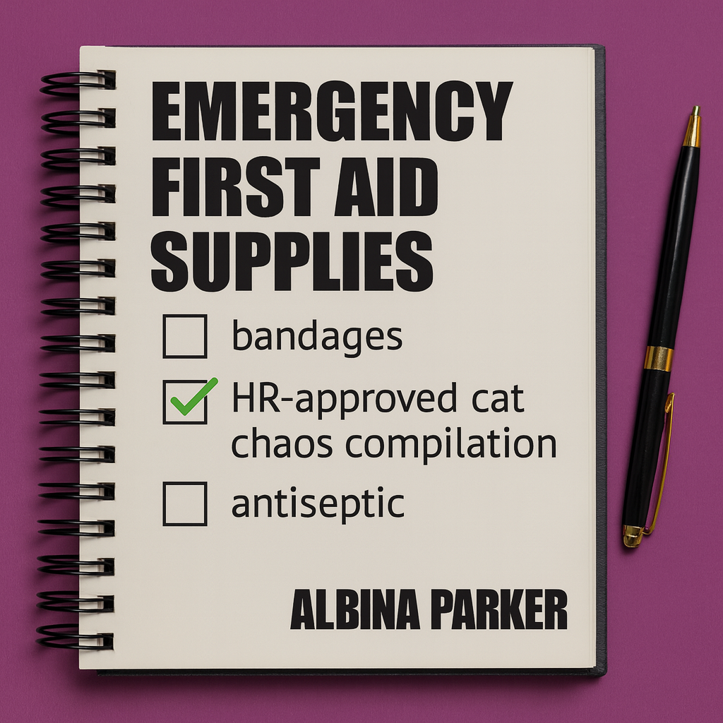 Emergency First Aid Supplies
[ ] bandages
[ ] painkillers
☑ HR-approved cat chaos compilation
[ ] antiseptic