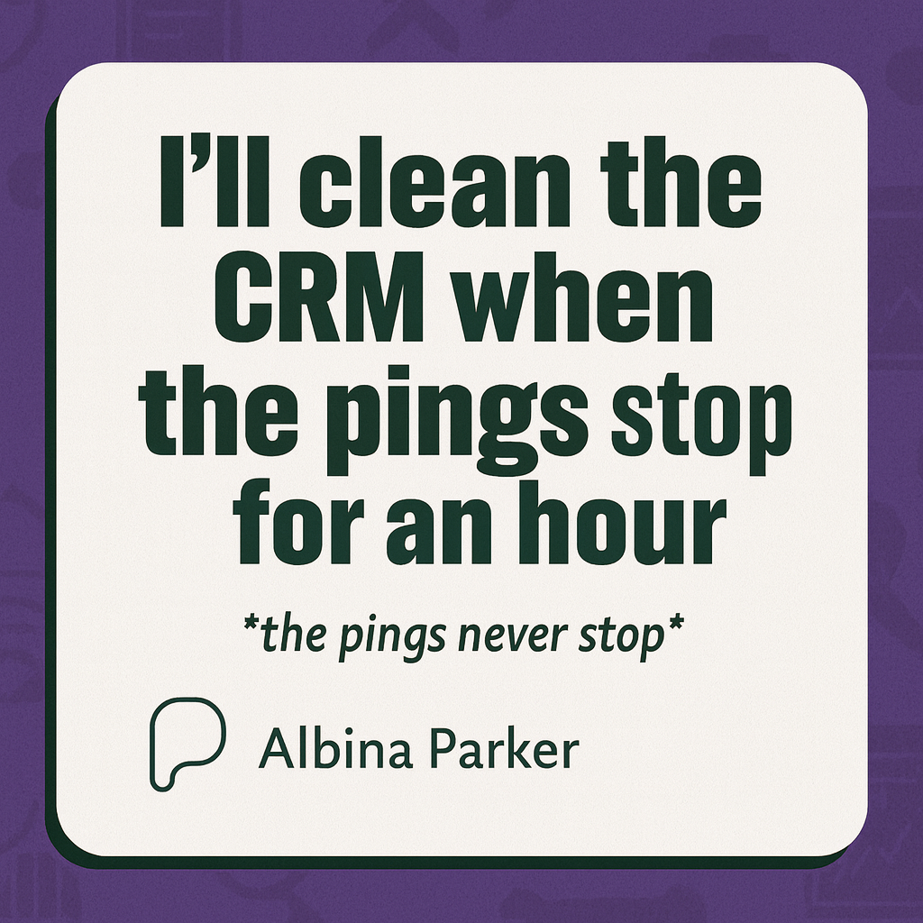 "I'll clean the CRM when the pings stop for an hour" *the pings never stop*