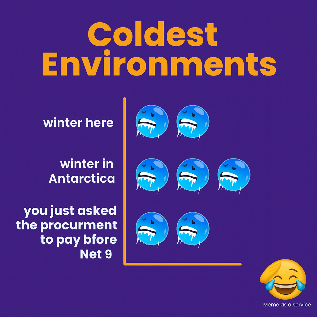 Coldest Environments
winter here
winter in Antarctica
you just asked the procurement team to pay before Net 90