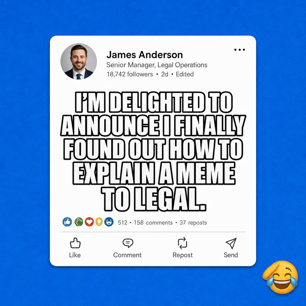 I'm delighted to announce I finally found out how to explain a meme to Legal.