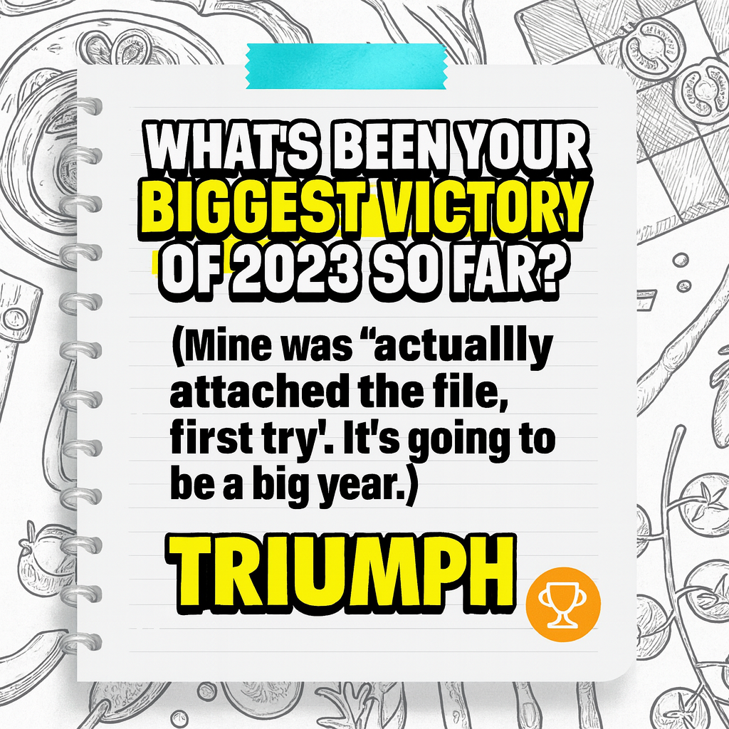 What's been your biggest victory of 2023 so far? (Mine was 'actually attached the file, first try'. It's going to be a big year.)