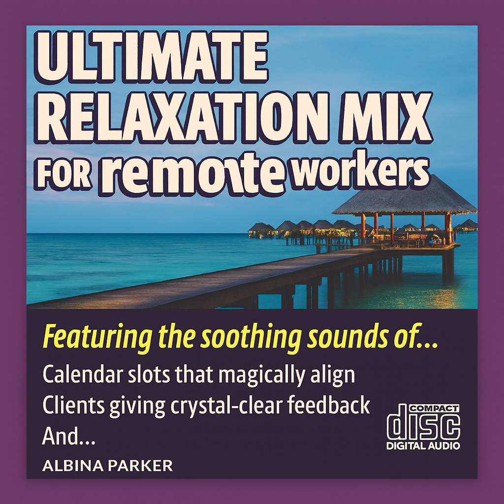 ULTIMATE RELAXATION MIX FOR remote workers with 37 tabs
Featuring the soothing sounds of...
Calendar slots that magically align
Clients giving crystal-clear feedback
And...
The total absence of back-to-back video calls