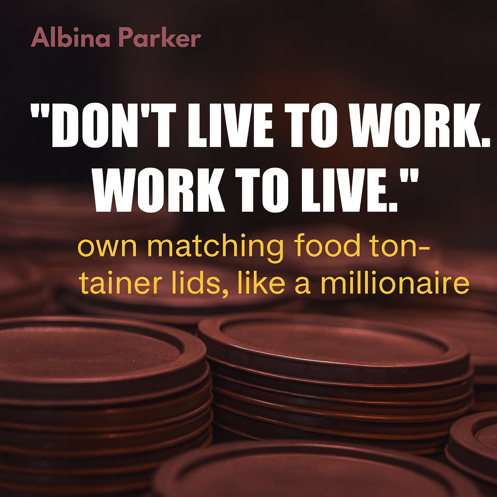 Don't live to work. Work to live. own matching food container lids, like a millionaire