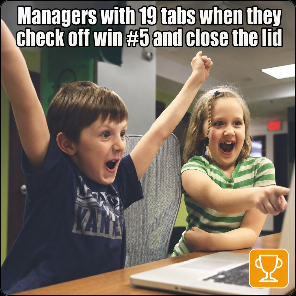 Managers with 19 tabs when they check off win #5 and close the lid