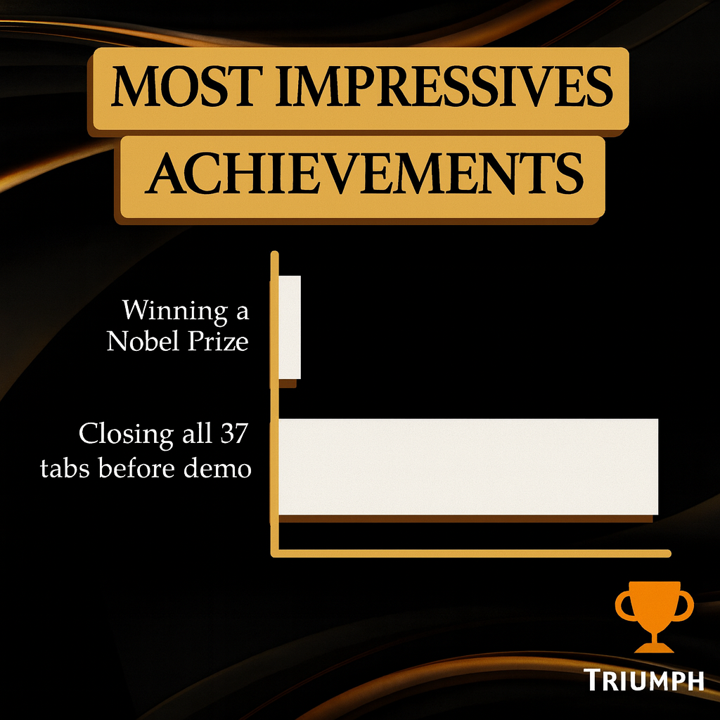 Most Impressive Achievements

Winning a Nobel Prize

Closing all 37 tabs before demo