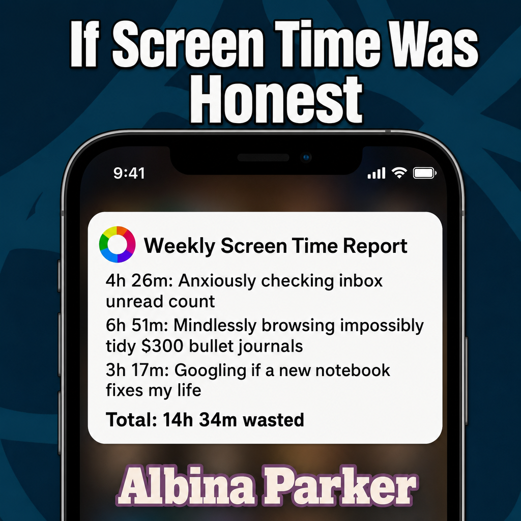 If Screen Time Was Honest
Weekly Screen Time Report
4h 26m: Anxiously checking inbox unread count
6h 51m: Mindlessly browsing impossibly tidy $300 bullet journals
3h 17m: Googling if a new notebook fixes my life
Total: 14h 34m wasted