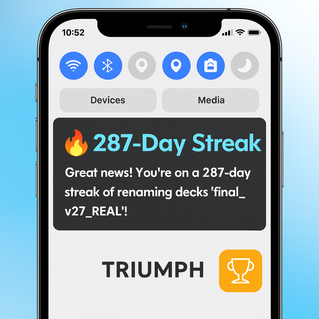 🔥 287-Day Streak! Great news! You're on a 287-day streak of renaming decks 'final_v27_REAL'!