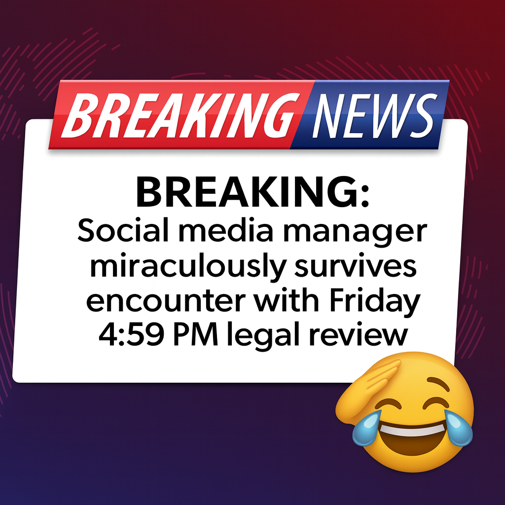 BREAKING: Social media manager miraculously survives encounter with Friday 4:59 PM legal review