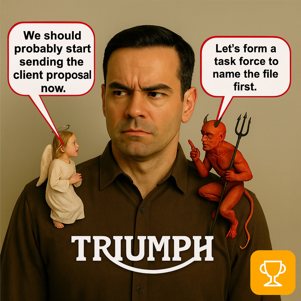 Angel: 'We should probably start sending the client proposal now.' Devil: 'Let's form a task force to name the file first.'