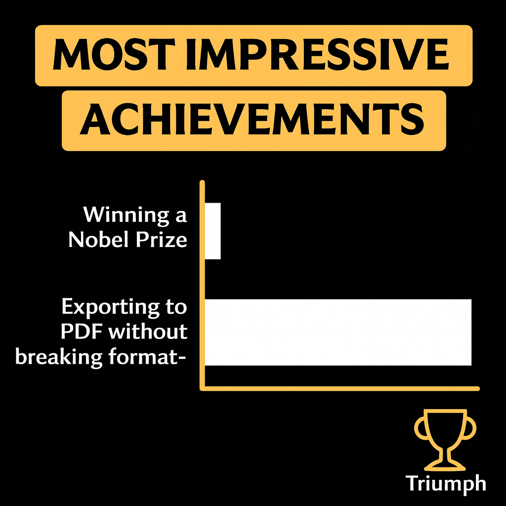 Most Impressive Achievements

Winning a Nobel Prize

Exporting to PDF without breaking formatting