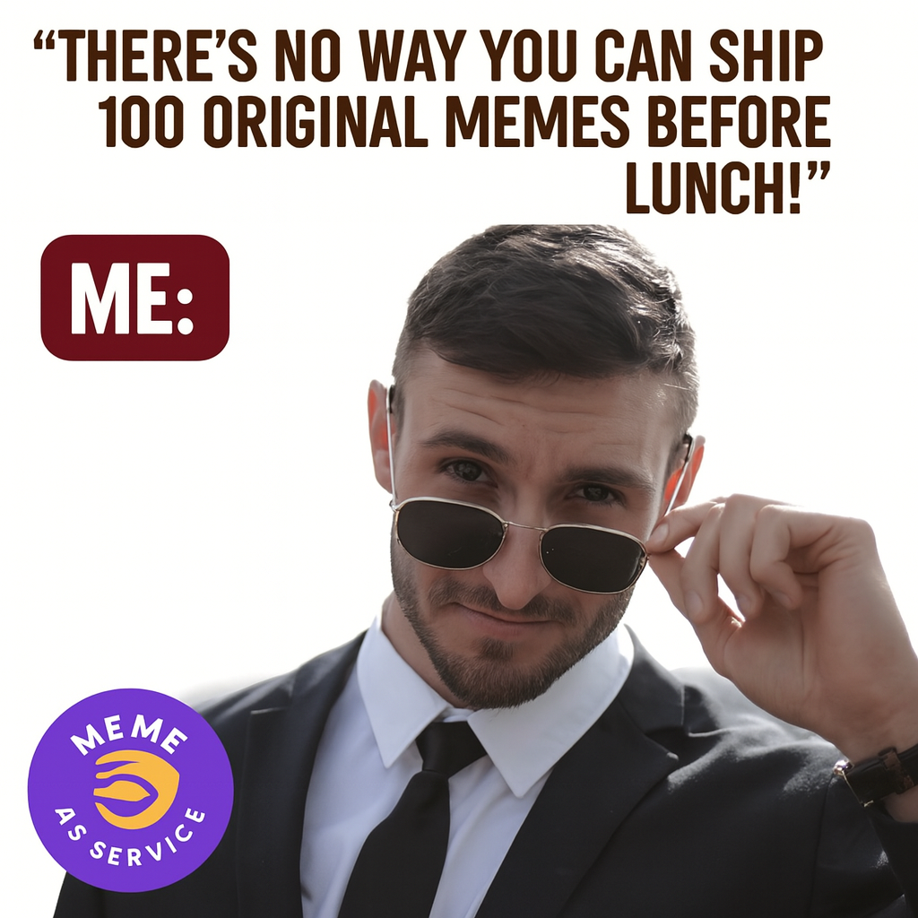 "There's no way you can ship 100 original memes before lunch!" ME: