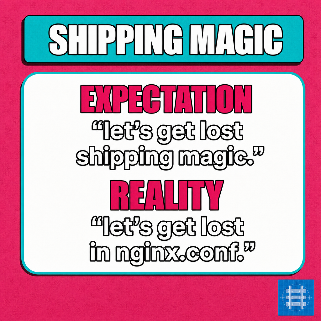 ROMANTIC MVP GETAWAY

Expectation
"let's get lost shipping magic."

Reality
"let's get lost in nginx.conf."