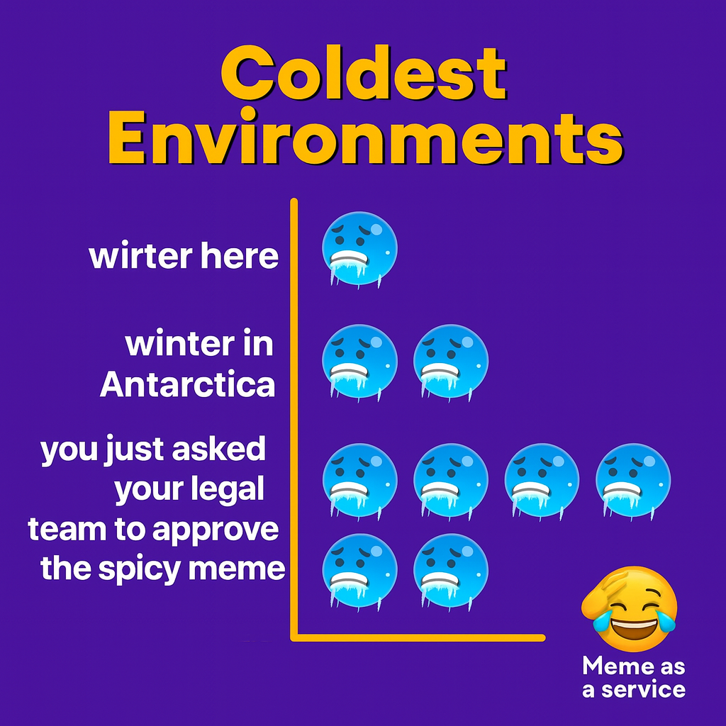 Coldest Environments
winter here
winter in Antarctica
you just asked your legal team to approve the spicy meme