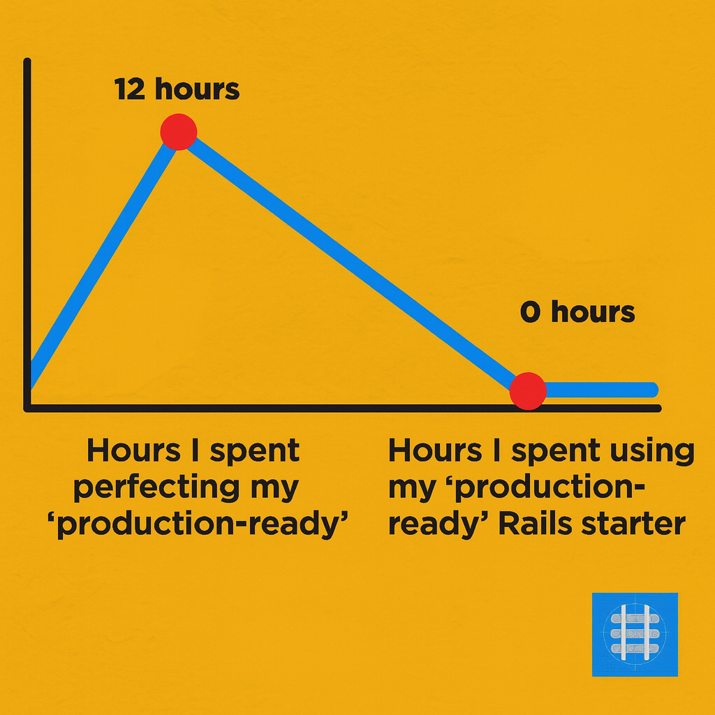 Hours I spent perfecting my 'production-ready' Rails starter vs Hours I spent using my 'production-ready' Rails starter