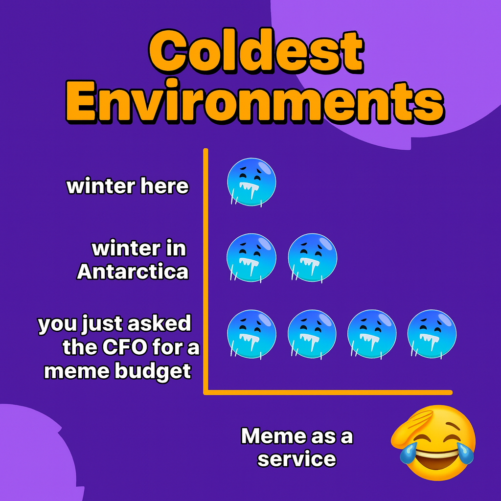 Coldest Environments
winter here
winter in Antarctica
you just asked the CFO for a meme budget
