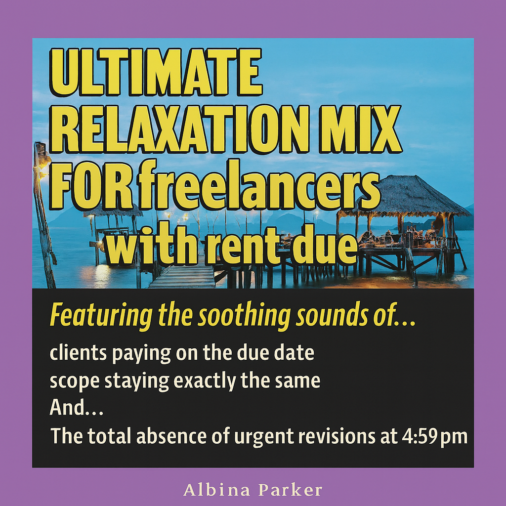ULTIMATE RELAXATION MIX FOR freelancers with rent due
Featuring the soothing sounds of...
clients paying on the due date
scope staying exactly the same
And...
The total absence of urgent revisions at 4:59 pm