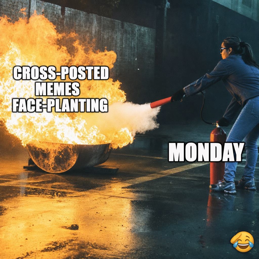 Cross-posted memes face-planting → Change the caption to 'Monday'