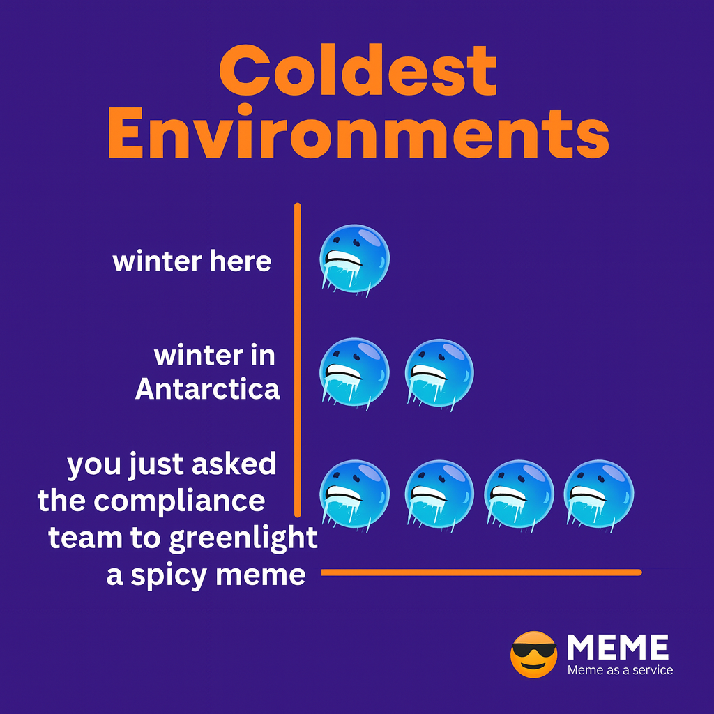 Coldest Environments
winter here
winter in Antarctica
you just asked the compliance team to greenlight a spicy meme