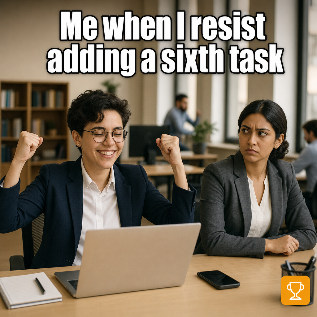 Me when I resist adding a sixth task