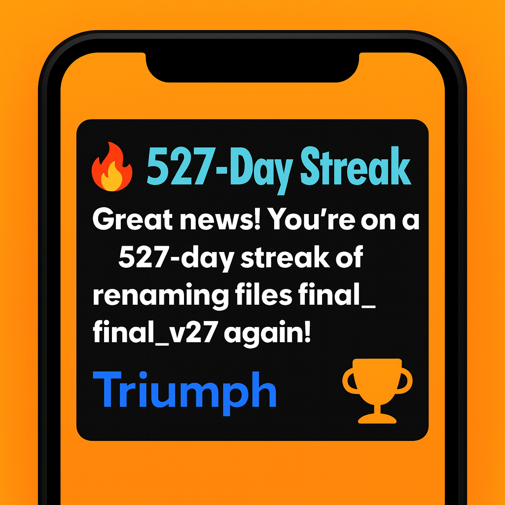 🔥 527-Day Streak! Great news! You're on a 527-day streak of renaming files final_final_v27 again!