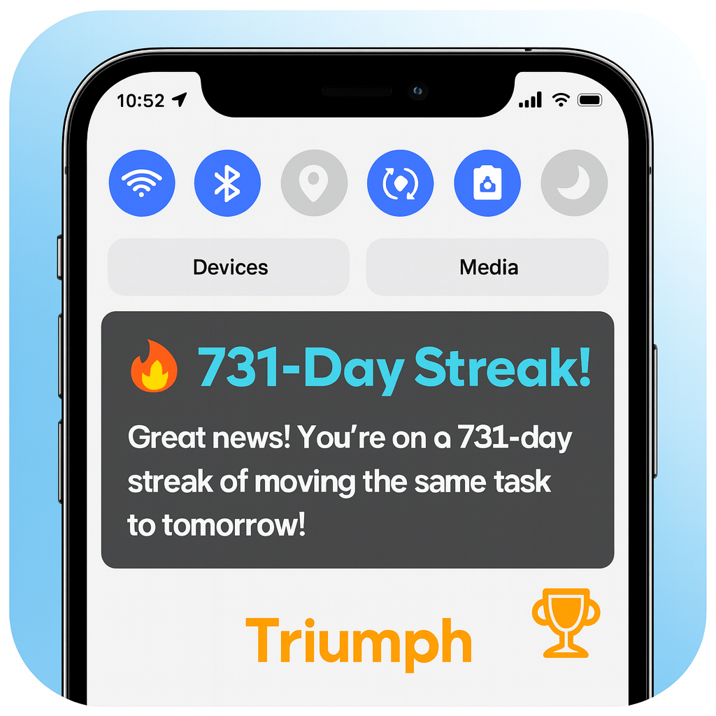 🔥 731-Day Streak! Great news! You're on a 731-day streak of moving the same task to tomorrow!