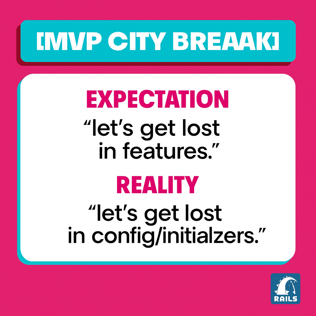 [MVP CITY BREAK]

Expectation
let's get lost in features.

Reality
let's get lost in config/initializers.