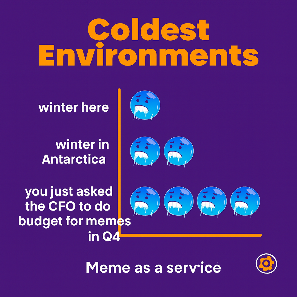 Coldest Environments
winter here
winter in Antarctica
you just asked the CFO to budget for memes in Q4