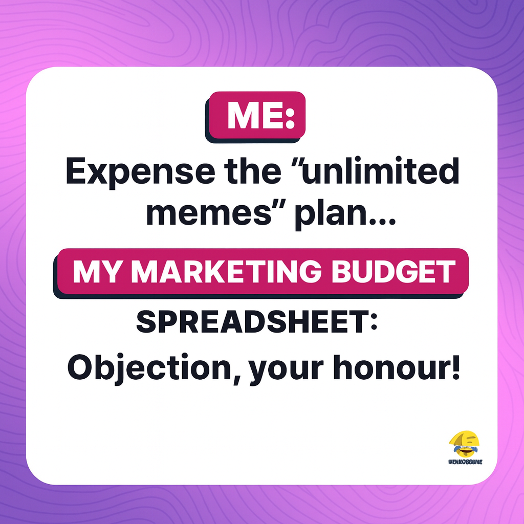 ME: Expense the "unlimited memes" plan... MY MARKETING BUDGET SPREADSHEET: Objection, your honour!