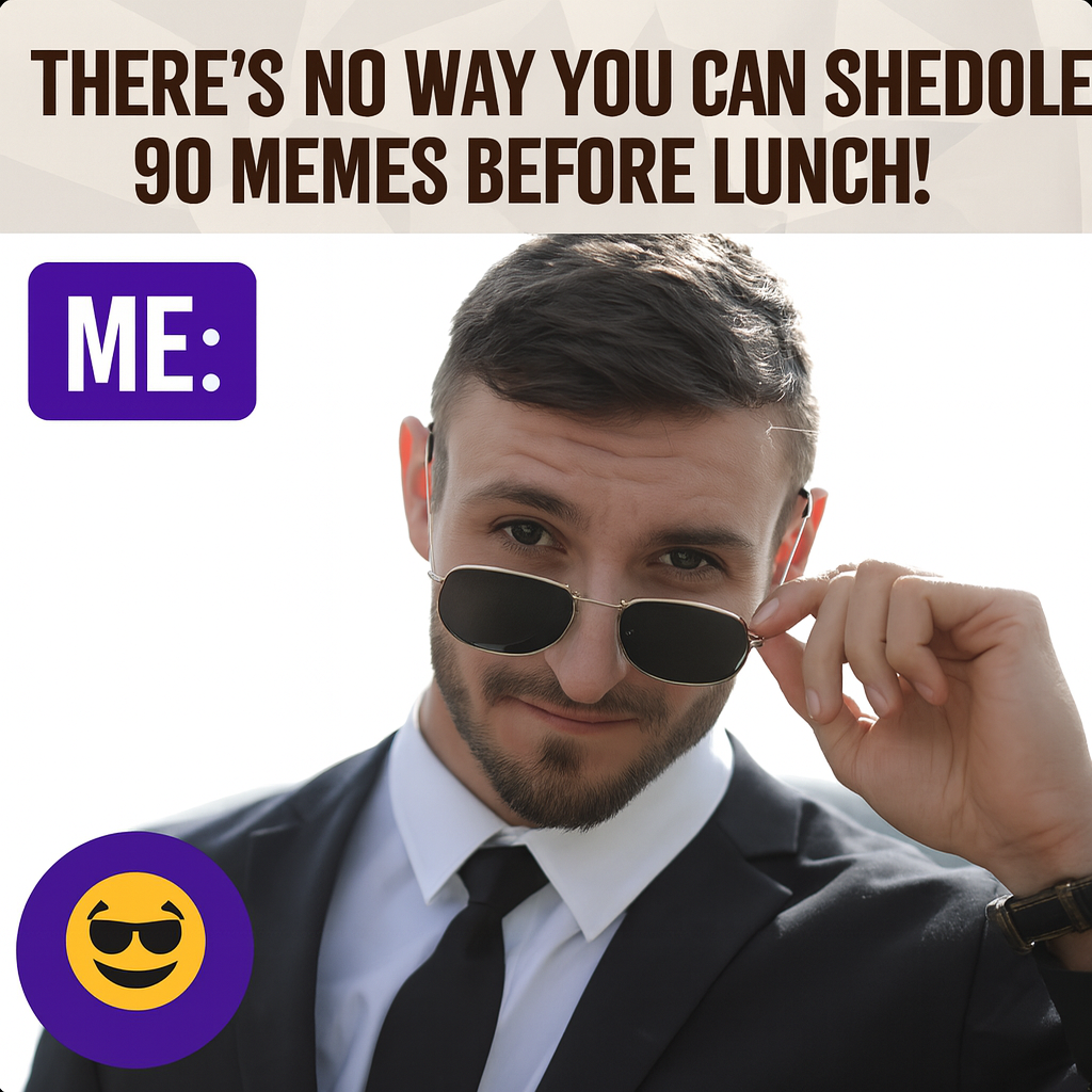 "There's no way you can schedule 90 memes before lunch!" ME:
