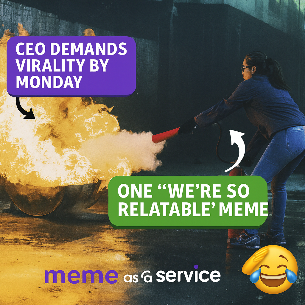 CEO demands virality by Monday IMAGE: PERSON USING FIRE EXTINGUISHER One 'we're so relatable' meme