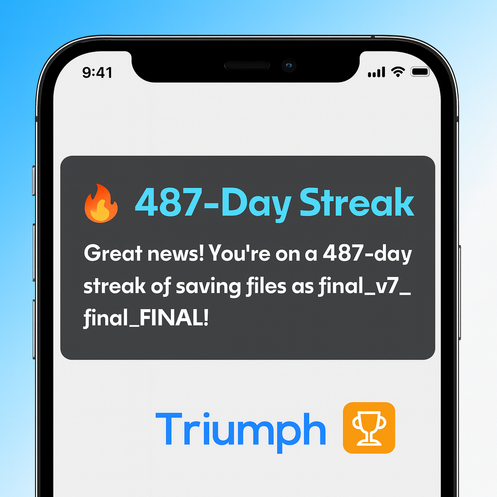 🔥 487-Day Streak! Great news! You're on a 487-day streak of saving files as final_v7_final_FINAL!