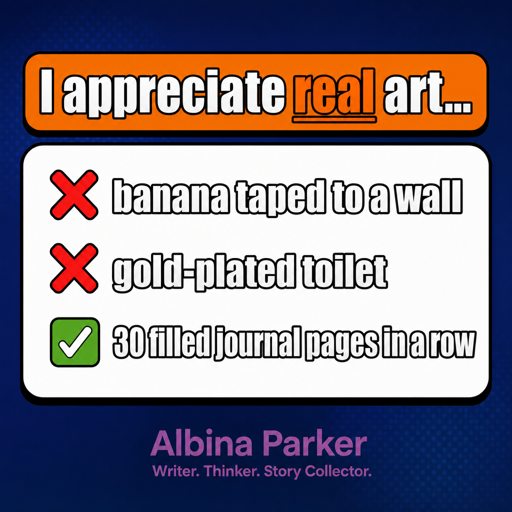 I appreciate real art...
❌ banana taped to a wall
❌ gold-plated toilet
✅ 30 filled journal pages in a row