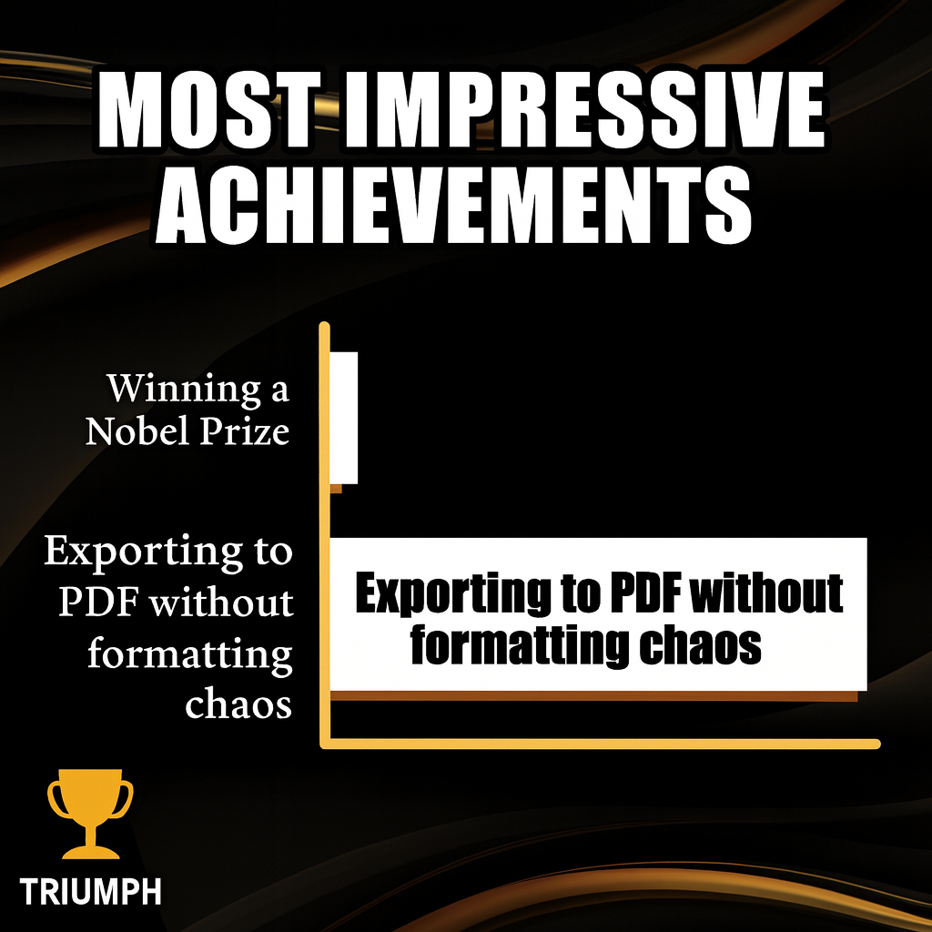 Most Impressive Achievements

Winning a Nobel Prize

Exporting to PDF without formatting chaos