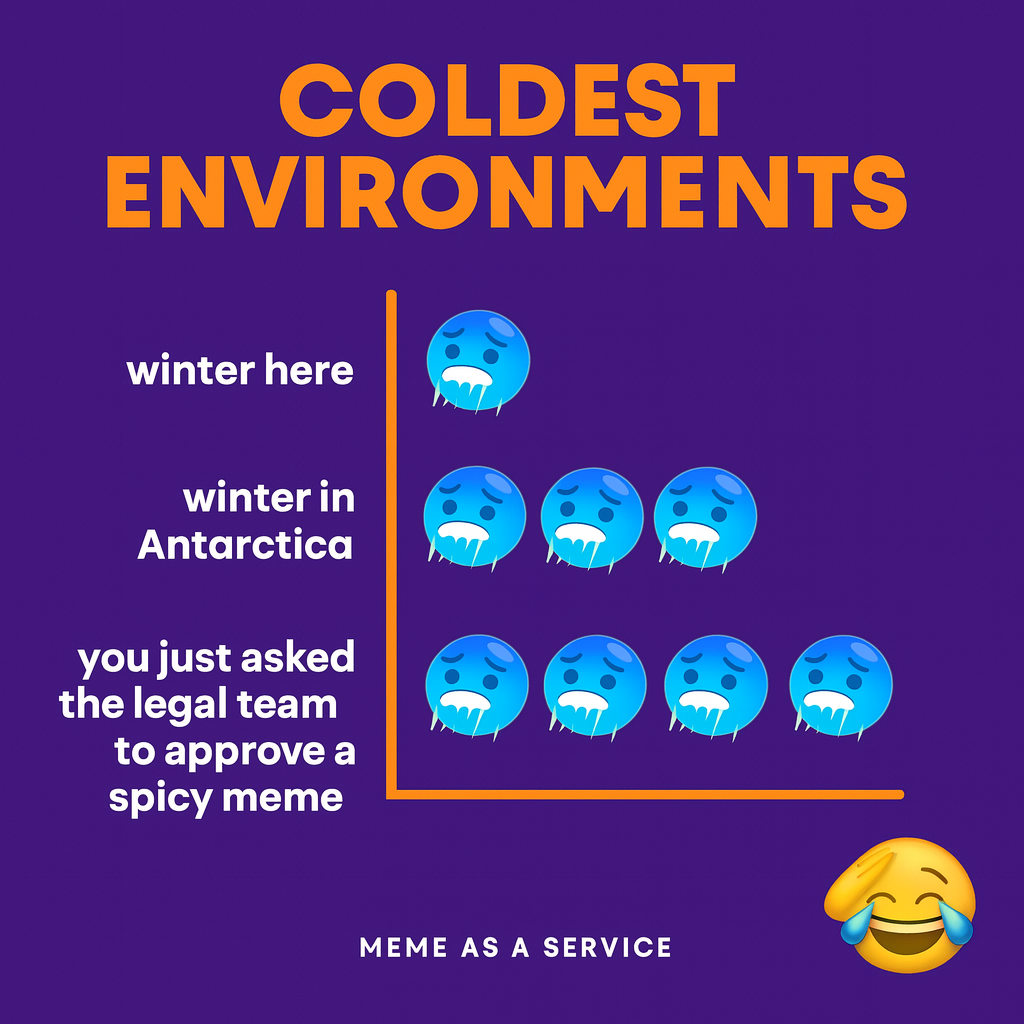 Coldest Environments
winter here
winter in Antarctica
you just asked the legal team to approve a spicy meme