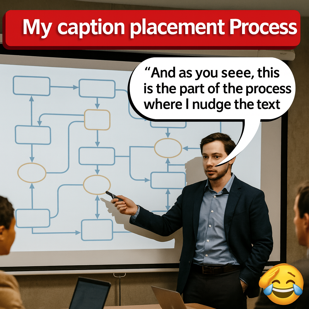 My caption placement Process - And as you can see, this is the part of the process where I nudge the text 1px, 47 times.