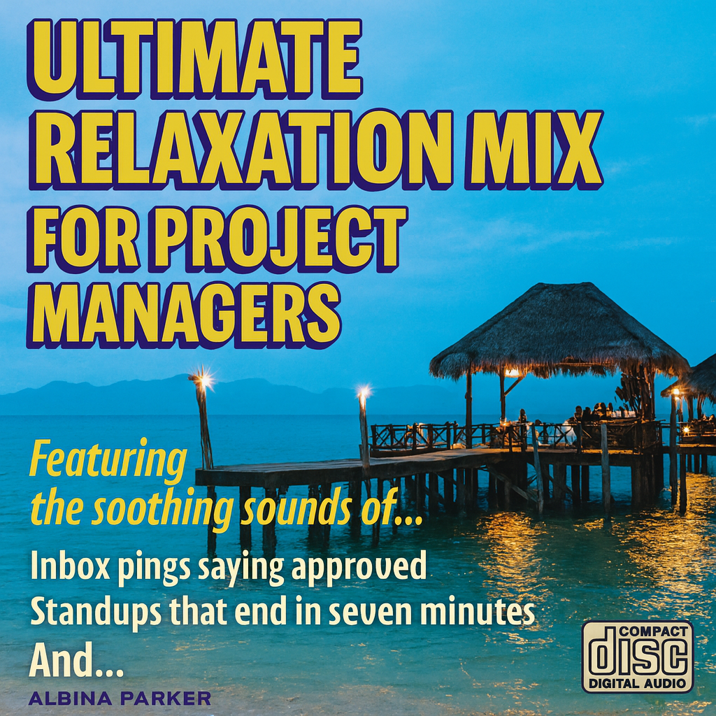 ULTIMATE RELAXATION MIX FOR project managers
Featuring the soothing sounds of...
inbox pings saying approved
standups that end in seven minutes
And...
The total absence of surprise scope creep