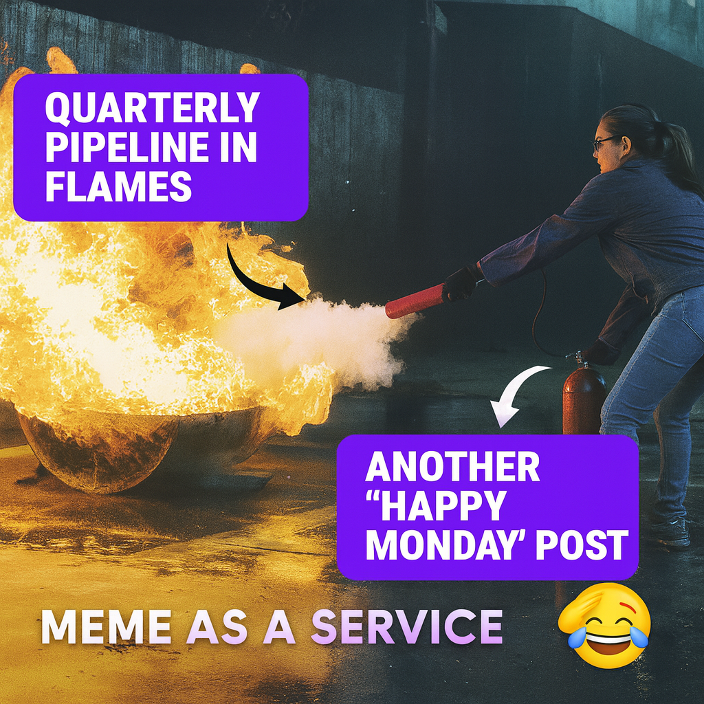 QUARTERLY PIPELINE IN FLAMES IMAGE: PERSON USING FIRE EXTINGUISHER ANOTHER 'HAPPY MONDAY' POST