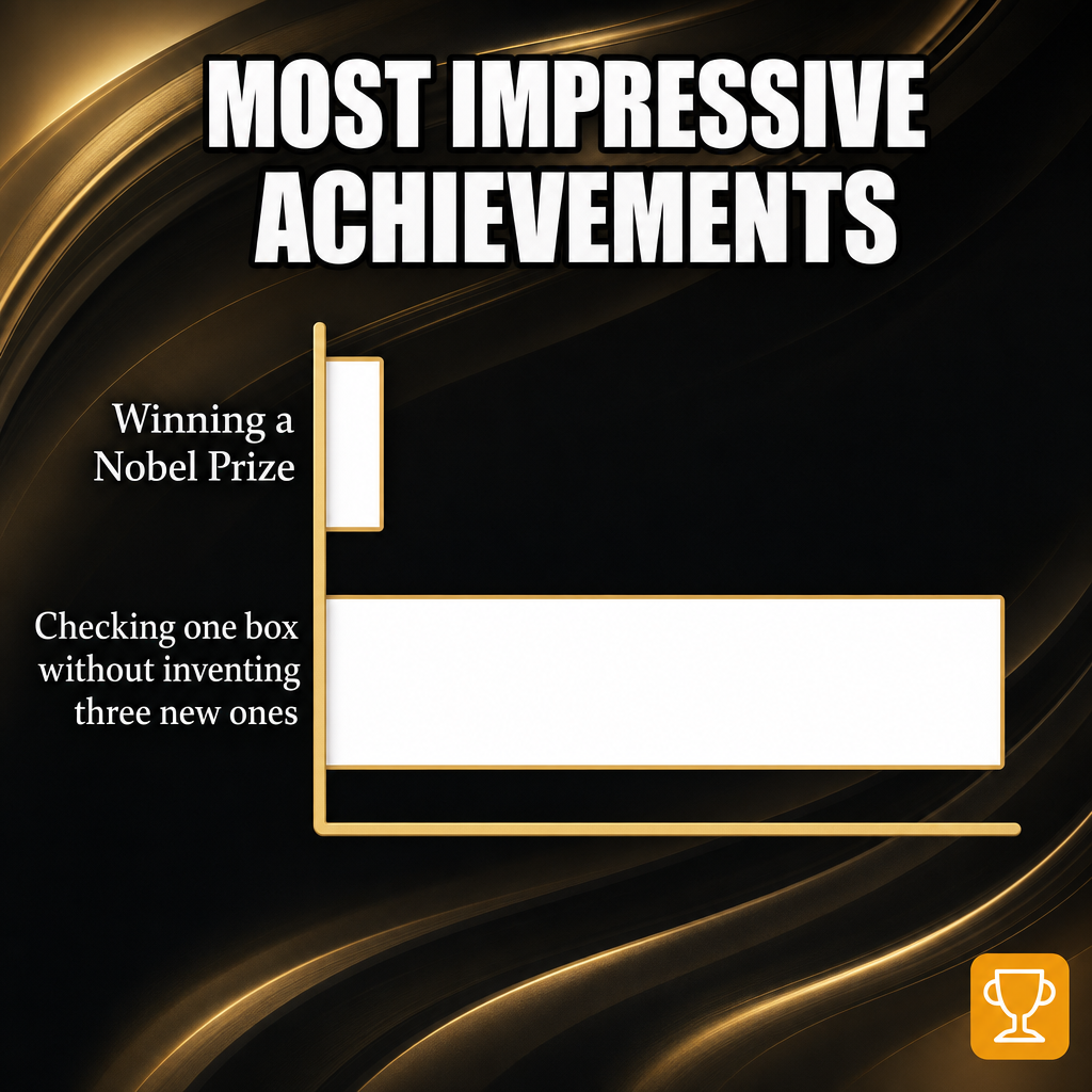 Most Impressive Achievements

Winning a Nobel Prize

Checking one box without inventing three new ones