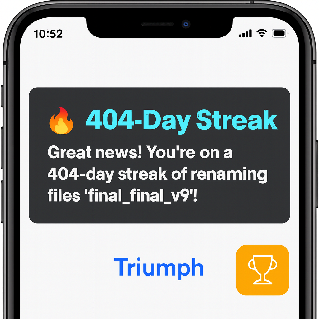 🔥 404-Day Streak! Great news! You're on a 404-day streak of renaming files 'final_final_v9'!