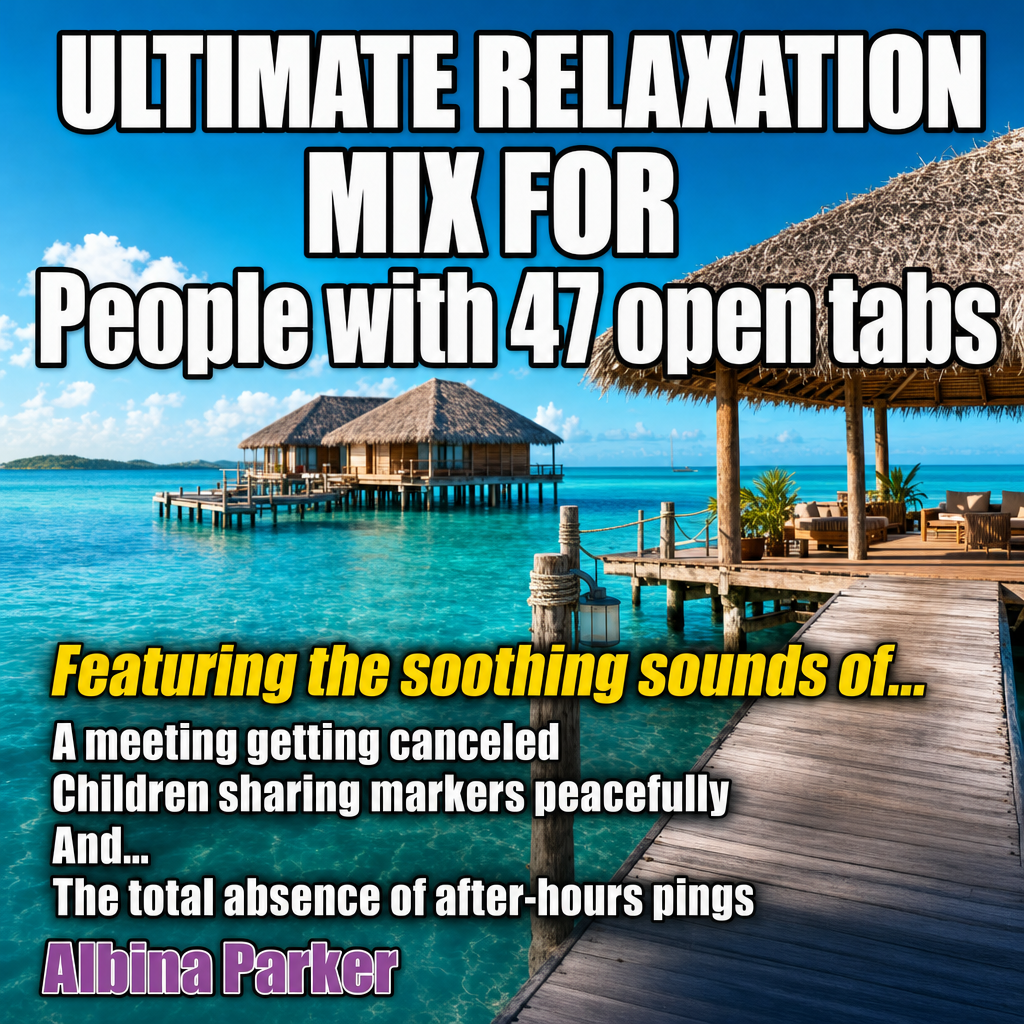 ULTIMATE RELAXATION MIX FOR People with 47 open tabs
Featuring the soothing sounds of...
A meeting getting canceled
Children sharing markers peacefully
And...
The total absence of after-hours pings